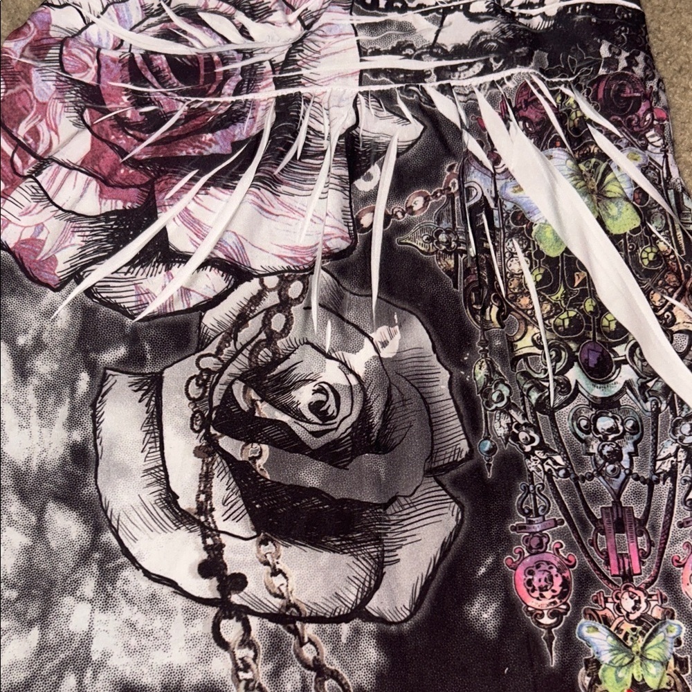 Purple Rain Graphic Rose romantic Floral Mini Dress cyber chain Y2K Vintage - Picture 5 of 6